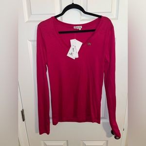 NWT Lacoste hot pink V-neck long sleeve size 44/12
